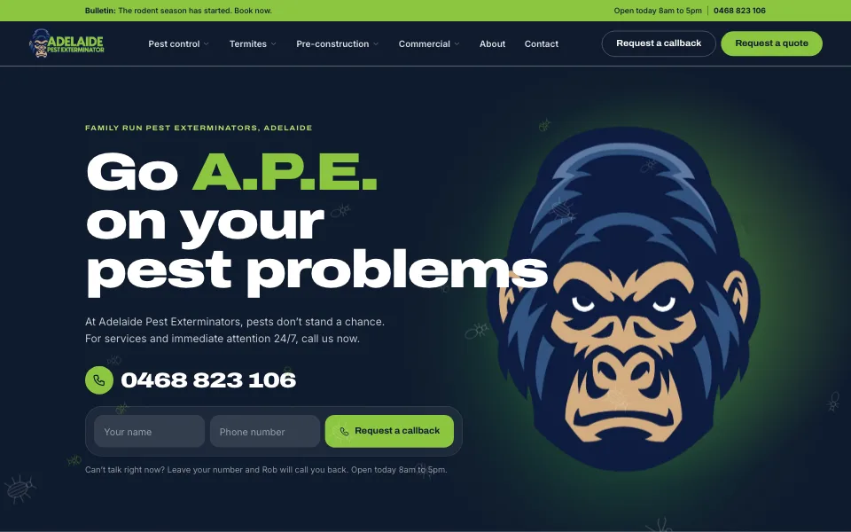 Home page of Adelaide Pest Exterminators
