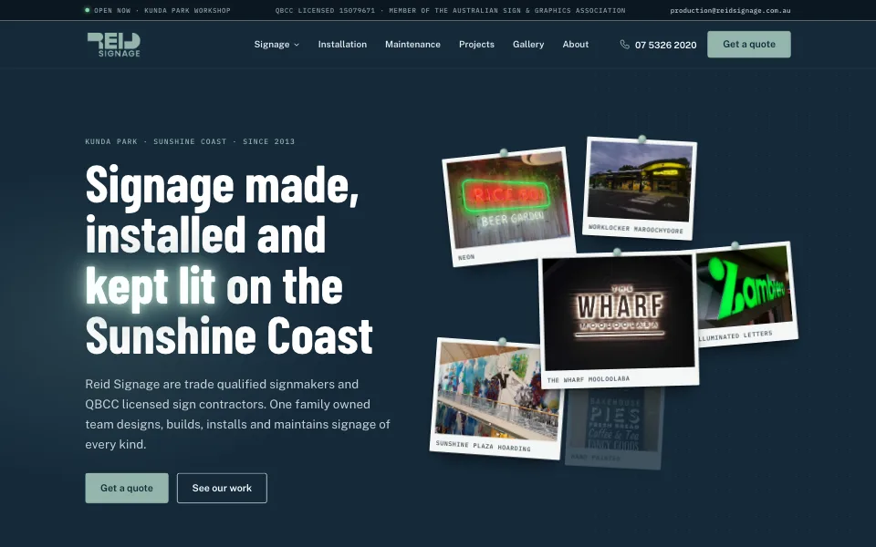 Home page of Reid Signage